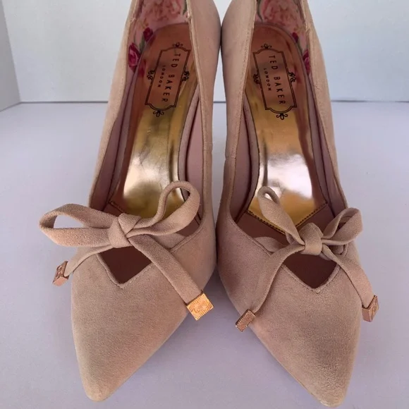 Ted Baker London Gewell Pink Suede Bow Heel Pumps Size 9 - Picture 3 of 15